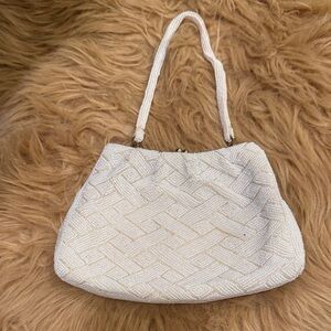 Mary Frances White Beaded Clutch